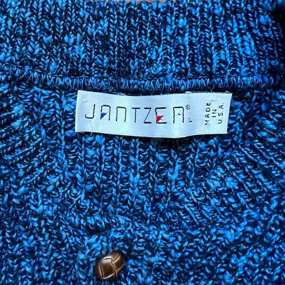 Vintage Jantzen Blue Purple Stripe Thick Knit Sweater Henley USA Made Indie L - Picture 3 of 8